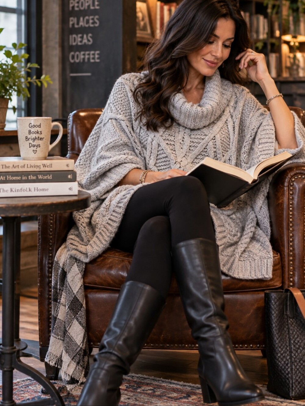 Lovestich cable knit grey poncho size one size